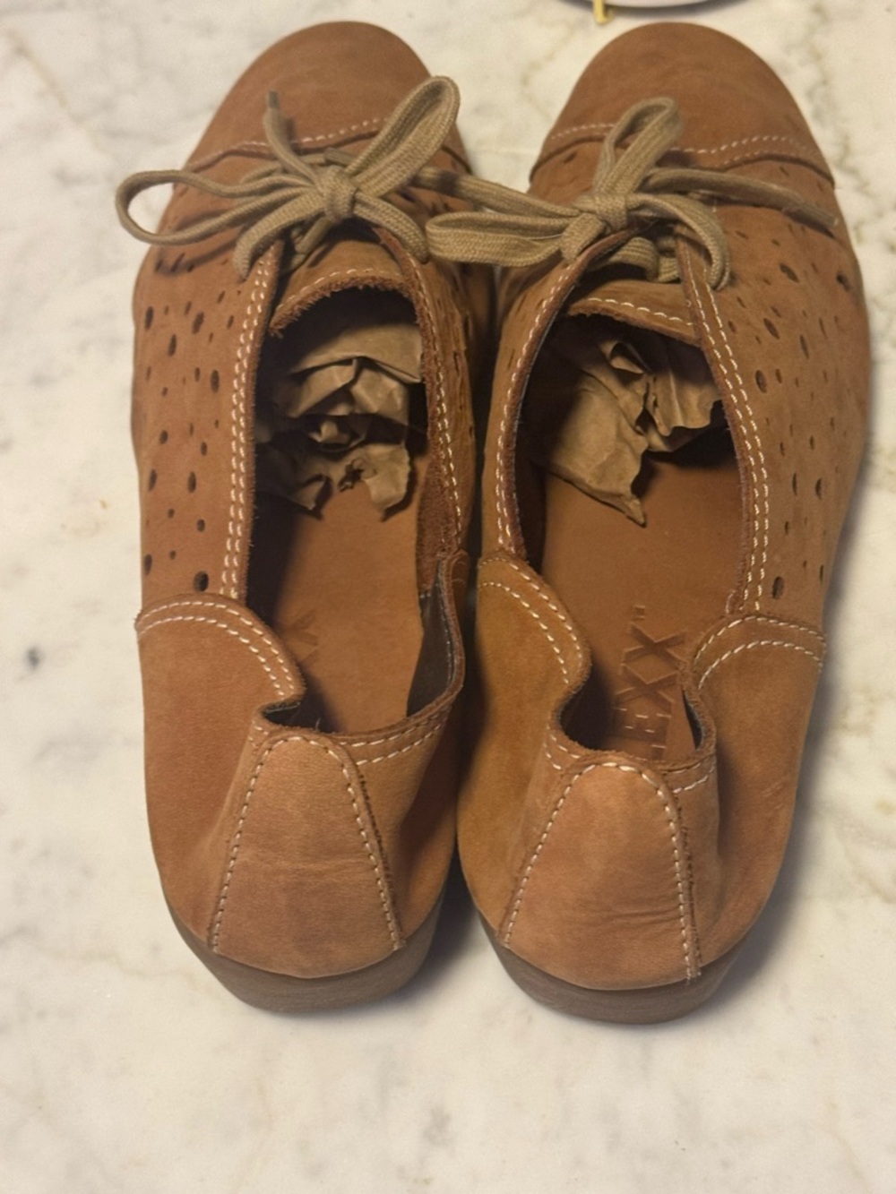 Women’s Casual Perforated Suede Lace-Up Shoes in Tan - Picture 2 of 9
